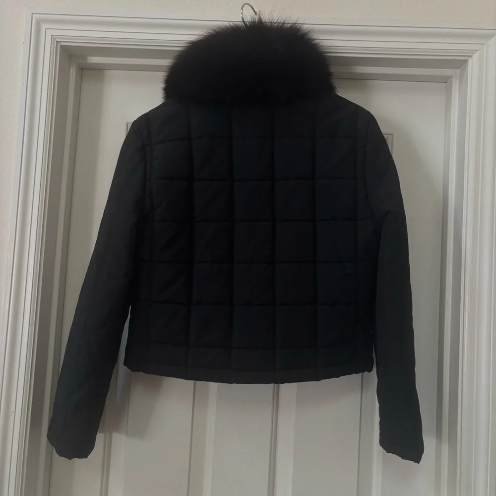 Black Quilted Lightweight Puffer Jacket with Removable Faux Fur Collar Size 8
